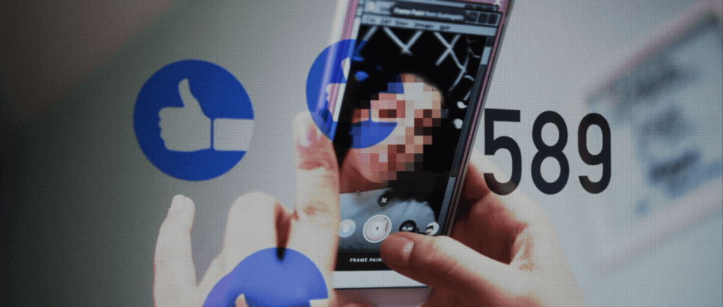 person scrolling on image of girl on social media. 